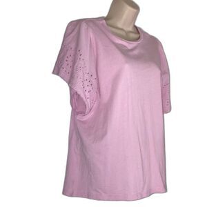 GAP Eyelet Crochet Tshirt Pink Crew Neck Short Sleeve Womens Large